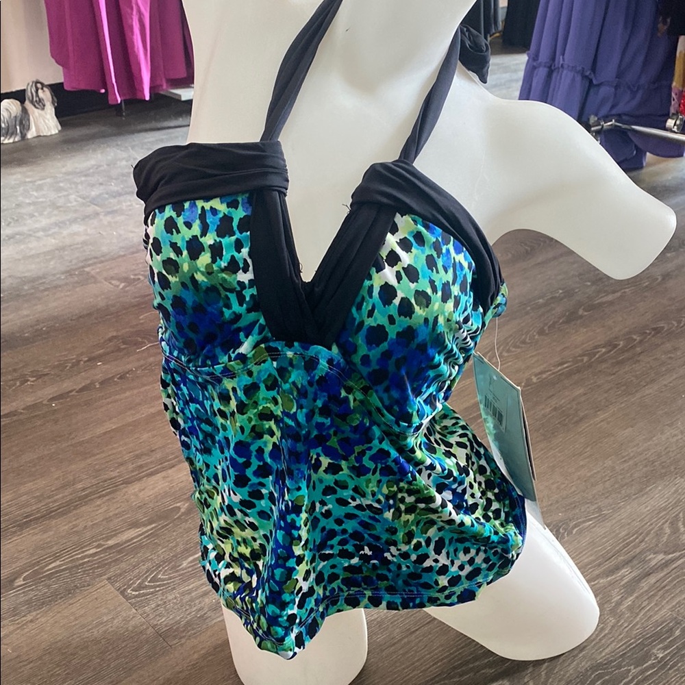 Real Solutions Island Escape Tummy Thinner Tankini Top Swimsuit Separates 12 New